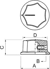 Potenciometru rokturitis Ø15x12.3mm, bakelits, melnā krasa, Ø6.4mm, ar skruvi