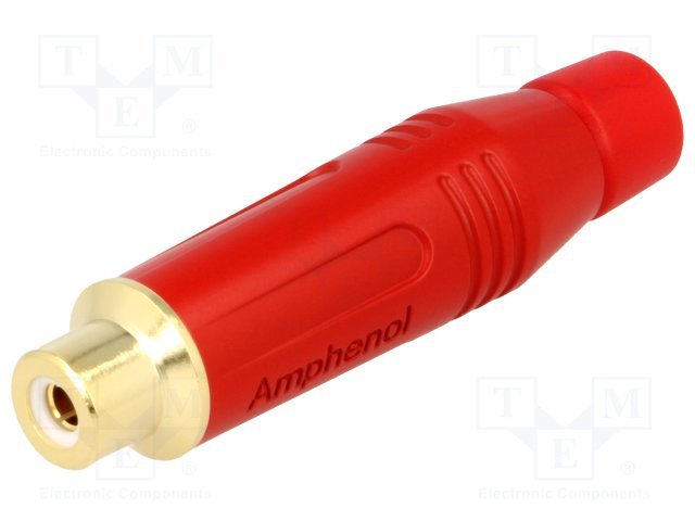 RCA ligzda, taisns, vadam, GOLD, IP40, lodejama, sarkans, AMPHENOL