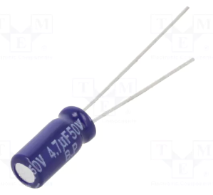 4.7/50V, 85C, Ø5x11mm, ±20%, 2000h, kondensators elektrolitiskais nepolārais II, PANASONIC, ar lokaniem izvadiem