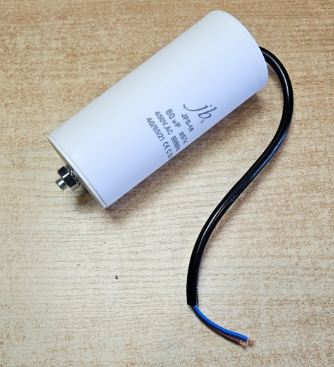 80.0/450VAC+cable elektromotoru kondensators, ±5%, Ø55x120mm, M8, 3000h, JB CAPACITORS